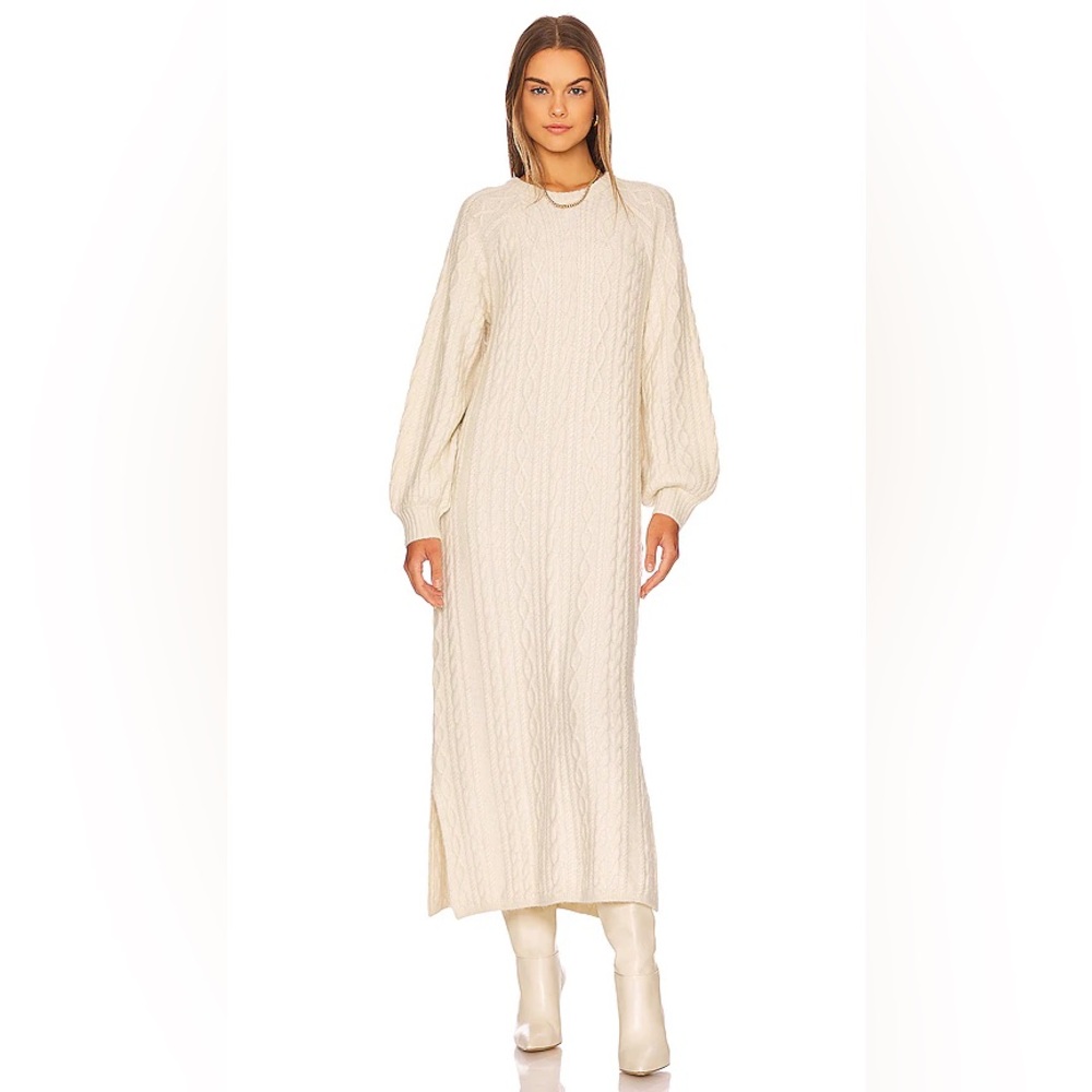 Show Me Your MuMu Barb Sweater Midi Dress Chunky Cable Knit Cream Long‎ Sleeve